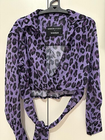 s Beden mor Renk Sagaza mor leopar şifon bluz