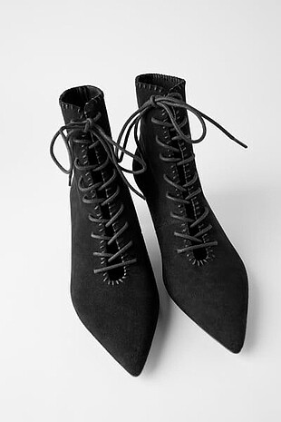 38 Beden Zara Kitten Heel Lace-Up Leather Ankle Boot /Zara Kedi Topuk Bağ