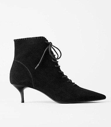 Zara Kitten Heel Lace-Up Leather Ankle Boot /Zara Kedi Topuk Bağ