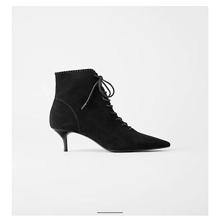 Zara Zara Kitten Heel Lace-Up Leather Ankle Boot /Zara Kedi Topuk Bağ