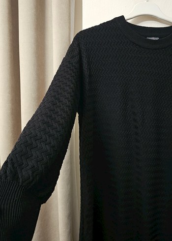 Siyah Triko Uzun Kollu Salaş Elbise - Görsel 3