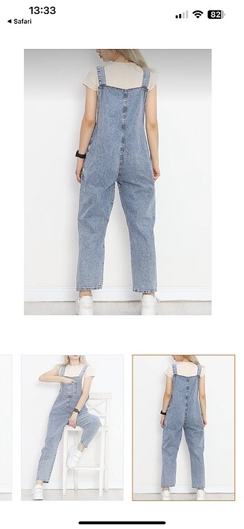 Kadın Açık Mavi Kot Salopet - Görsel 7