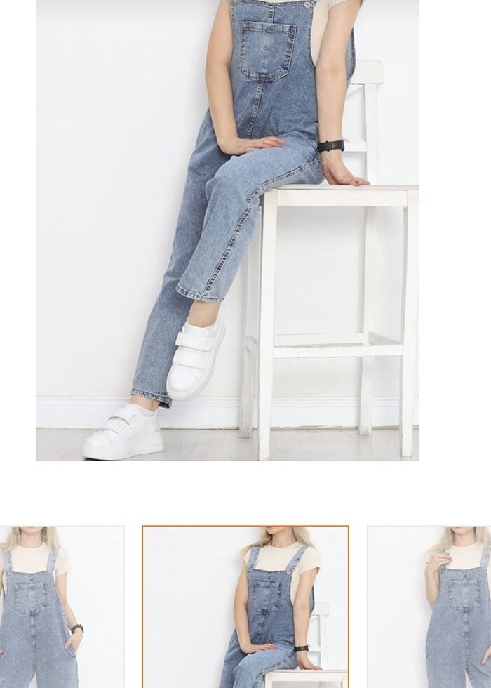 Kadın Açık Mavi Kot Salopet - Görsel 2