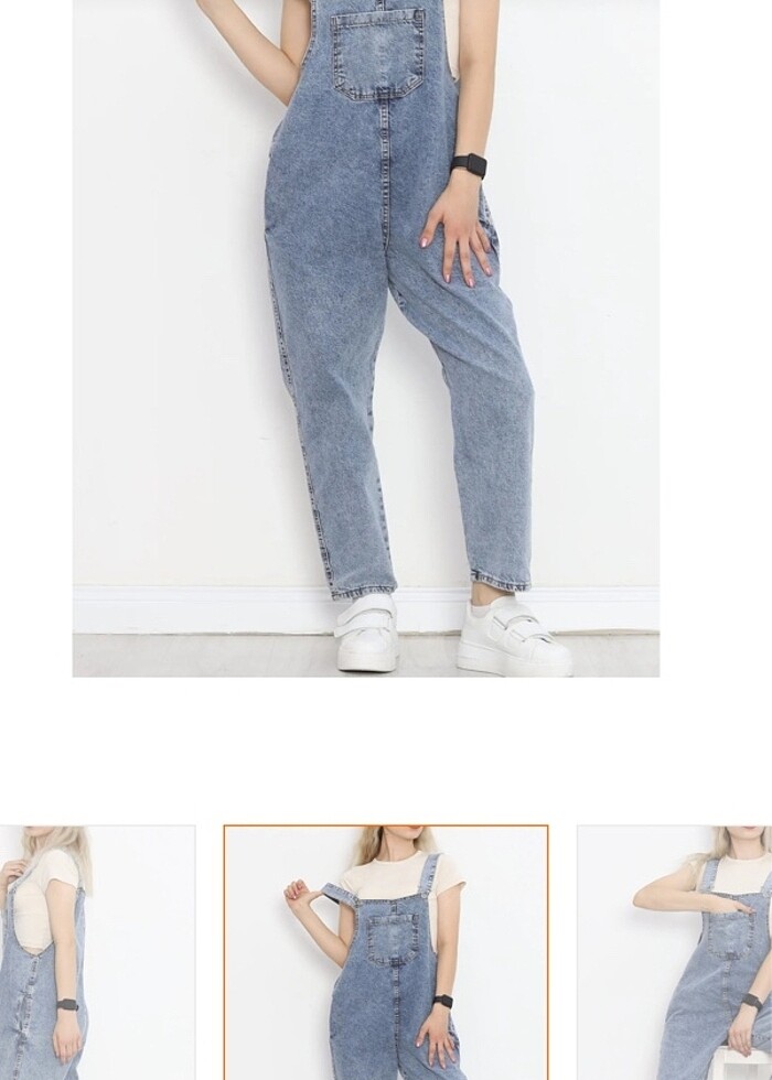 Kadın Açık Mavi Kot Salopet - Görsel 5