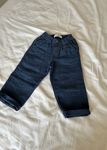 Zara Düğmeli Lacivert Erkek Çocuk keten pantolon