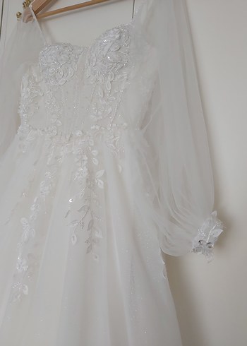 Straplez  Uzun Beyaz Gelinlik - Görsel 3