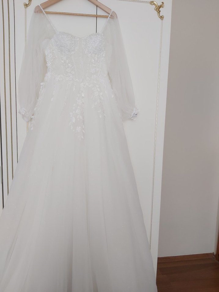 Straplez  Uzun Beyaz Gelinlik - Görsel 2