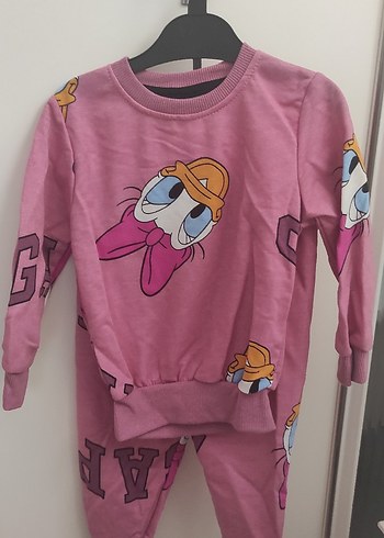 Kız Çocuk Pembe Baskılı Sweatshirt ve Eşofman