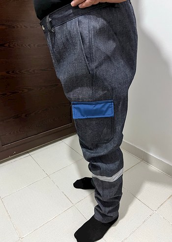 Diğer Gri Mavi Denim Kemerli Erkek Pantolon