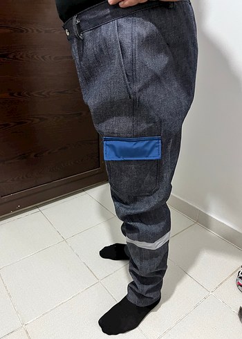 Gri Mavi Denim Kemerli Erkek Pantolon