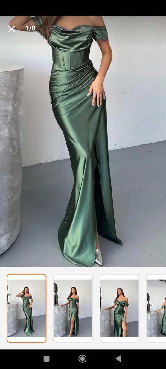 Drapeli Straplez Uzun Kadın Abiye Elbise Yeşil Abiye - Görsel 2