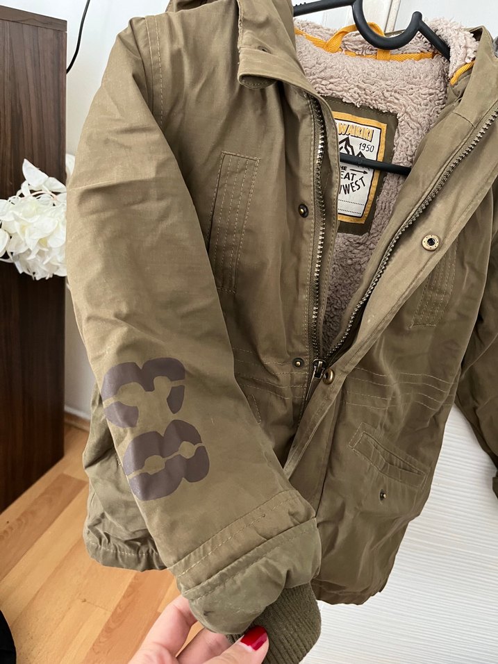 Erkek Çocuk haki yeşil Fermuarlı Streetwear Kaban - Görsel 2