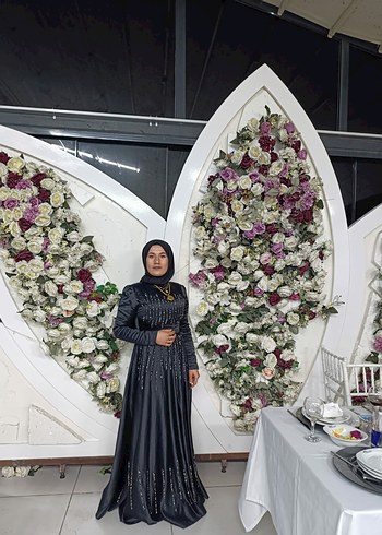 m Beden Uzun Siyah Gotik Drape İşlemeli Abiye Elbise