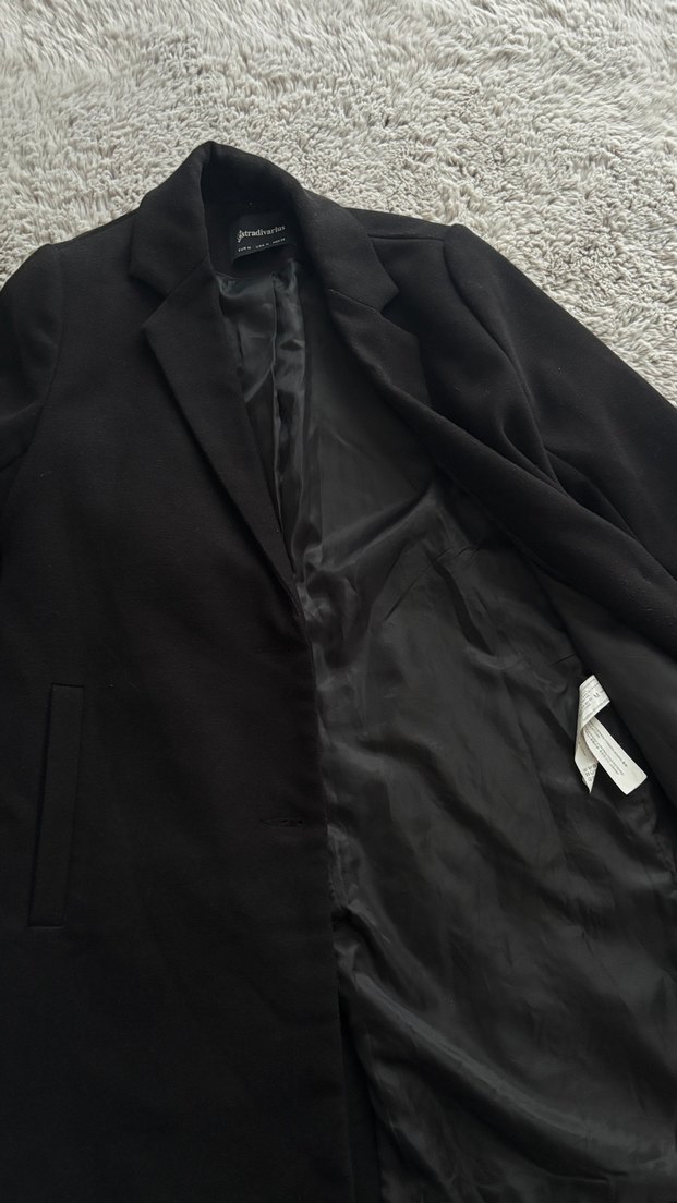 Stradivarius Siyah Kaşe Kaban — görsel 5/7