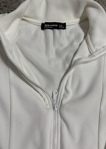 Zara Beyaz Fermuarlı Kız Bolero hırka