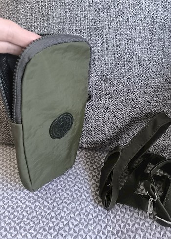 Beden Haki renk sugeçirmez tek Fermuarlı Kadın telefonluk Çapraz Çanta