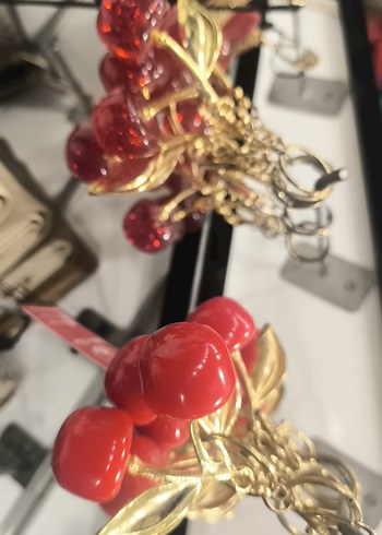 simli cam Kırmızı Kiraz Anahtarlık - Görsel 4