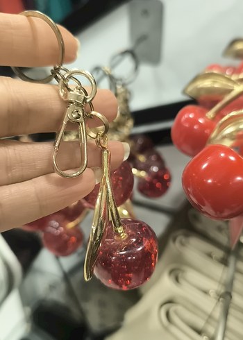 simli cam Kırmızı Kiraz Anahtarlık - Görsel 3