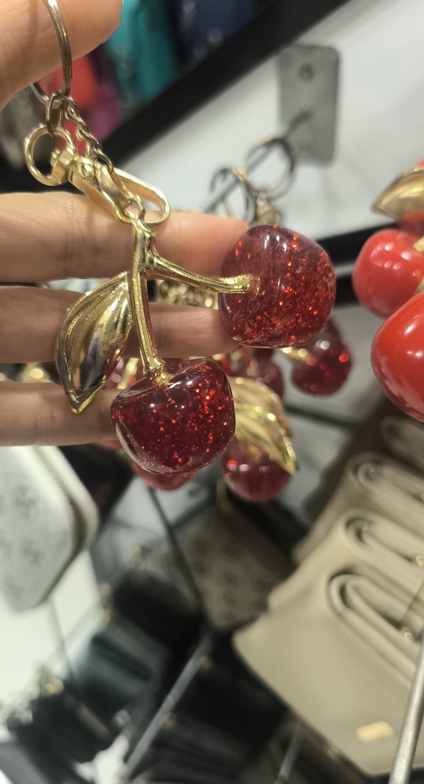 simli cam Kırmızı Kiraz Anahtarlık - Görsel 2