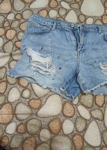 32 Beden mavi Renk Düğmeli Açık Mavi Kadın Mini Kot Şort
