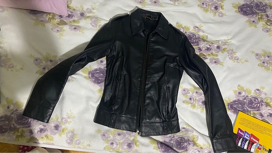Mavi jeans deri ceket