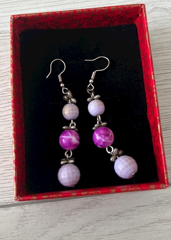 Mor Boncuklu Uzun Bohem Küpeler - Görsel 3