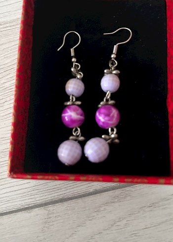 Mor Boncuklu Uzun Bohem Küpeler - Görsel 2