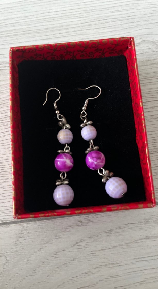 Mor Boncuklu Uzun Bohem Küpeler - Görsel 3