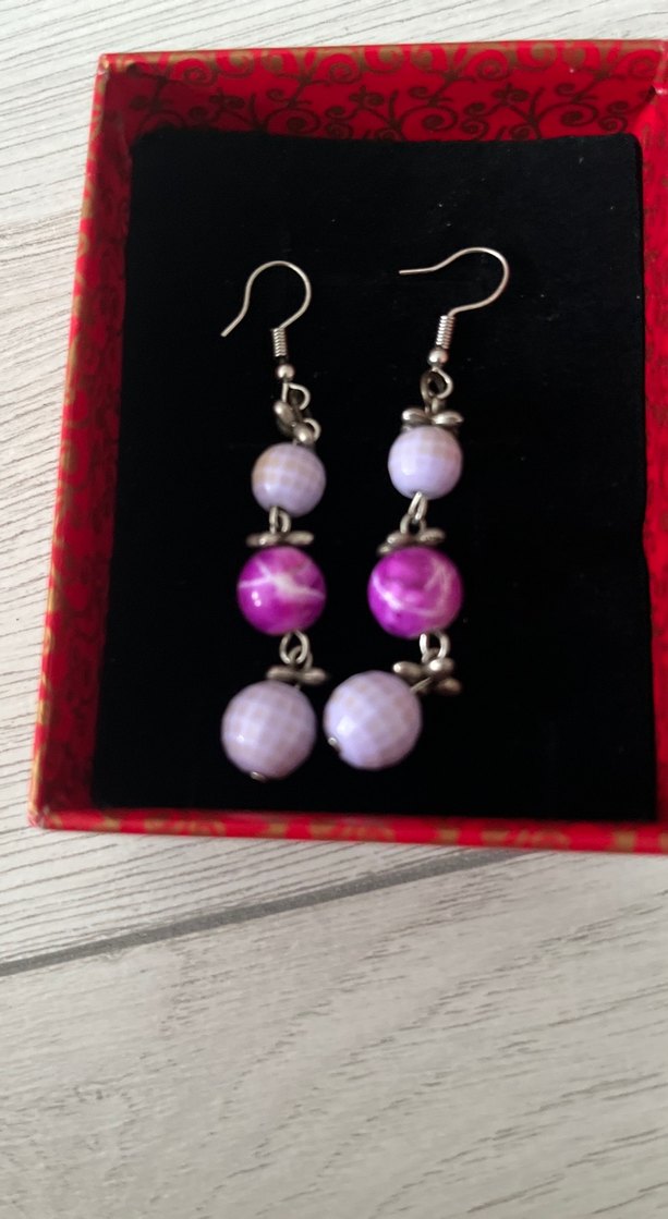 Mor Boncuklu Uzun Bohem Küpeler - Görsel 2