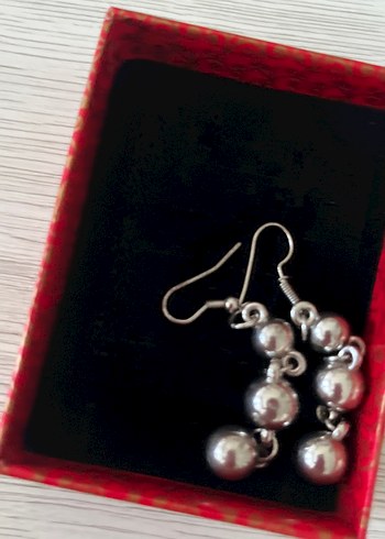 Gri Boncuklu Midi Kadın Küpe - Görsel 3