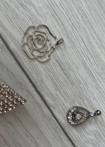 Gri Payetli Vintage Broş kolye ucu Seti - Görsel 2