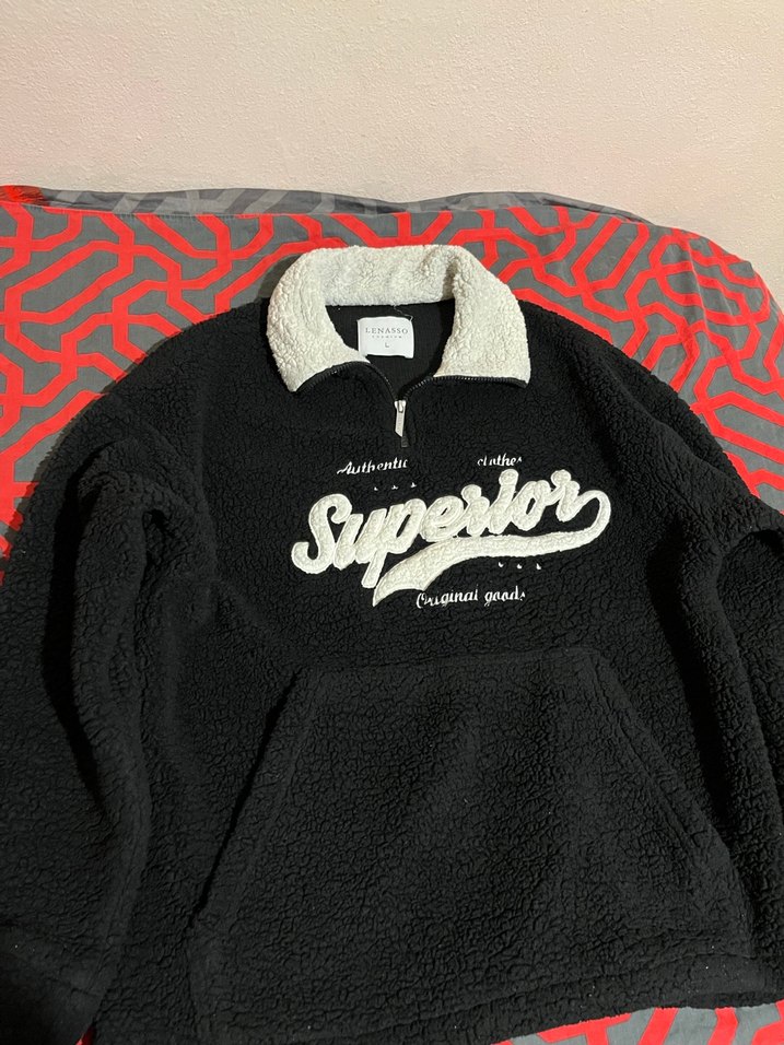 Siyah Erkek Kürklü Nakışlı Sweatshirt - Görsel 2