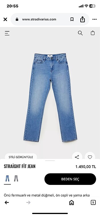 36 Beden mavi Renk Straight Jean