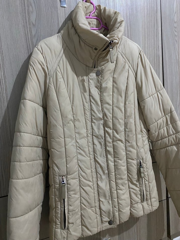 Bej Kadın Fermuarlı Sokak Stili Kaban - Görsel 2