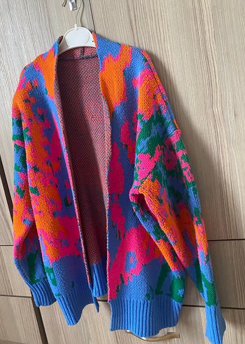 Renkli Desenli Örgü Kadın Hırka - Görsel 4