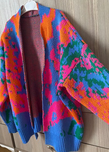 Renkli Desenli Örgü Kadın Hırka - Görsel 5