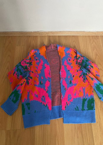 Renkli Desenli Örgü Kadın Hırka - Görsel 2