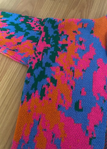 Renkli Desenli Örgü Kadın Hırka - Görsel 3