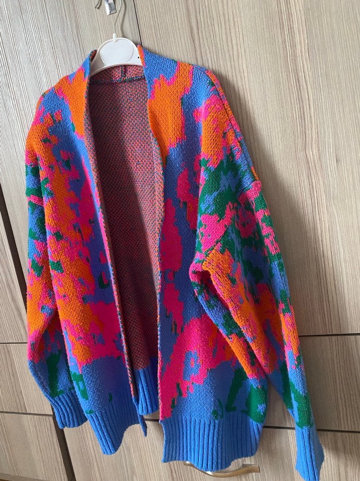 Renkli Desenli Örgü Kadın Hırka - Görsel 4