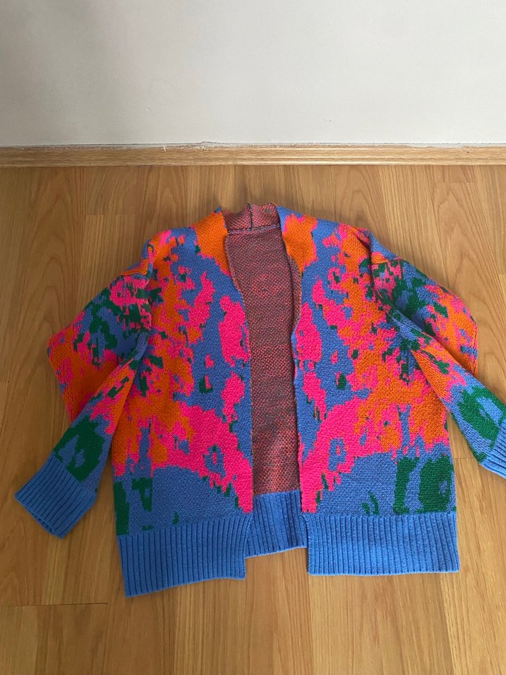 Renkli Desenli Örgü Kadın Hırka - Görsel 2