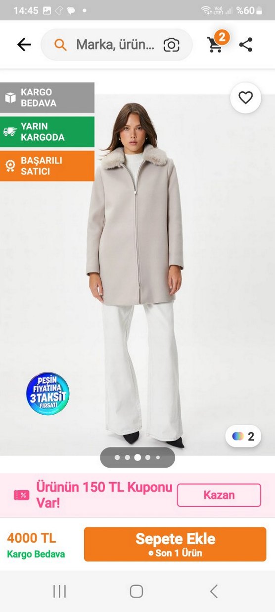 Koton kaşe kaban - Görsel 2