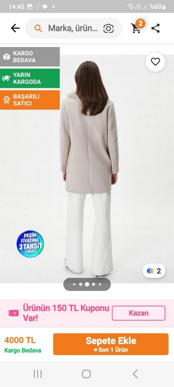 Koton kaşe kaban - Görsel 3