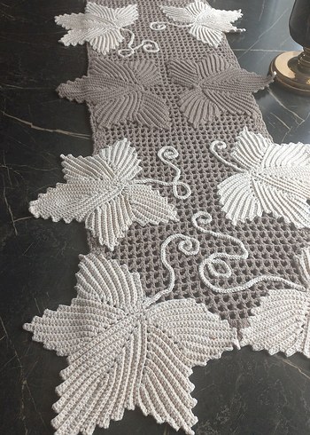 Yaprak Motifli runner ve sehpa örtüsü - Görsel 3