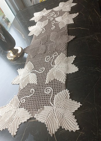 Yaprak Motifli runner ve sehpa örtüsü - Görsel 4