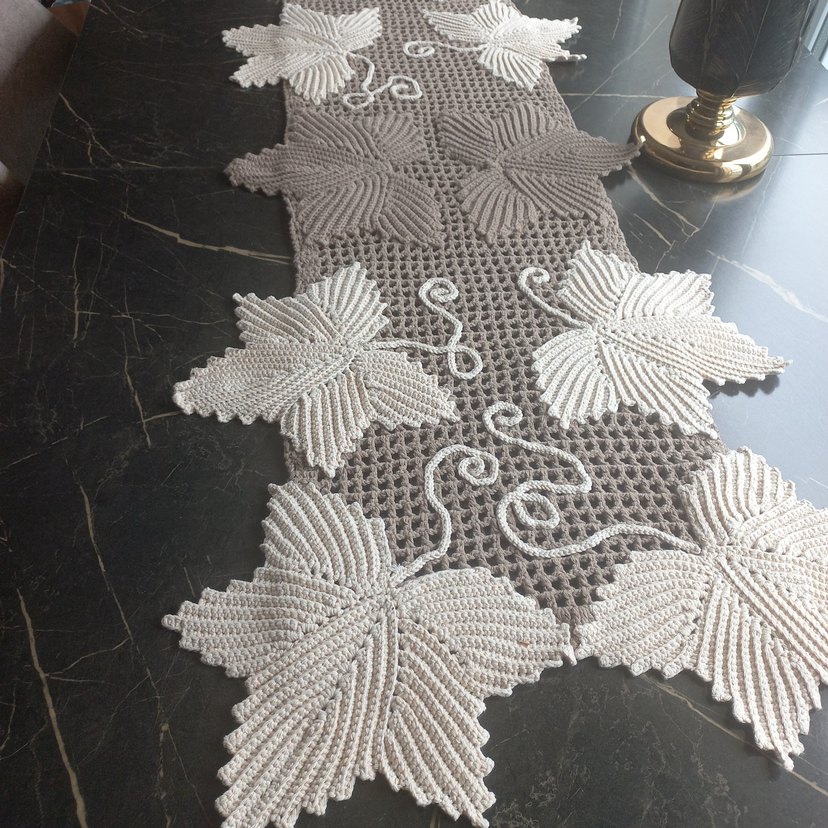 Yaprak Motifli runner ve sehpa örtüsü - Görsel 3