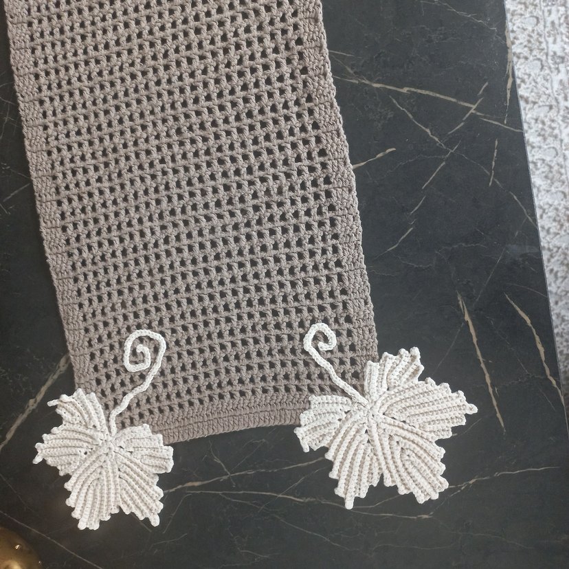 Yaprak Motifli runner ve sehpa örtüsü - Görsel 5