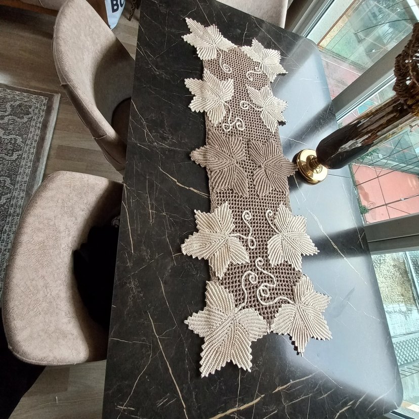 Yaprak Motifli runner ve sehpa örtüsü - Görsel 2