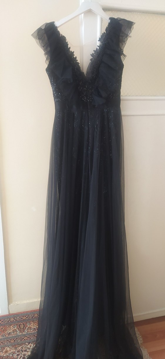 Siyah Drapeli Uzun Kadın Abiye Elbise - Görsel 2