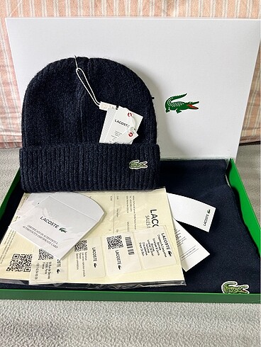 Orijinal Lacoste Bere/Atkı Takımı ( Unisex)