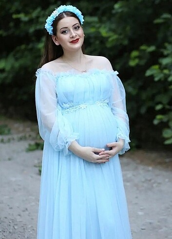 mavi hamile çekim elbisesi